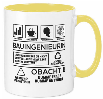 Achtung Probleme Bauingenieurin | Ingenieurin Humor Geschenkidee Tasse