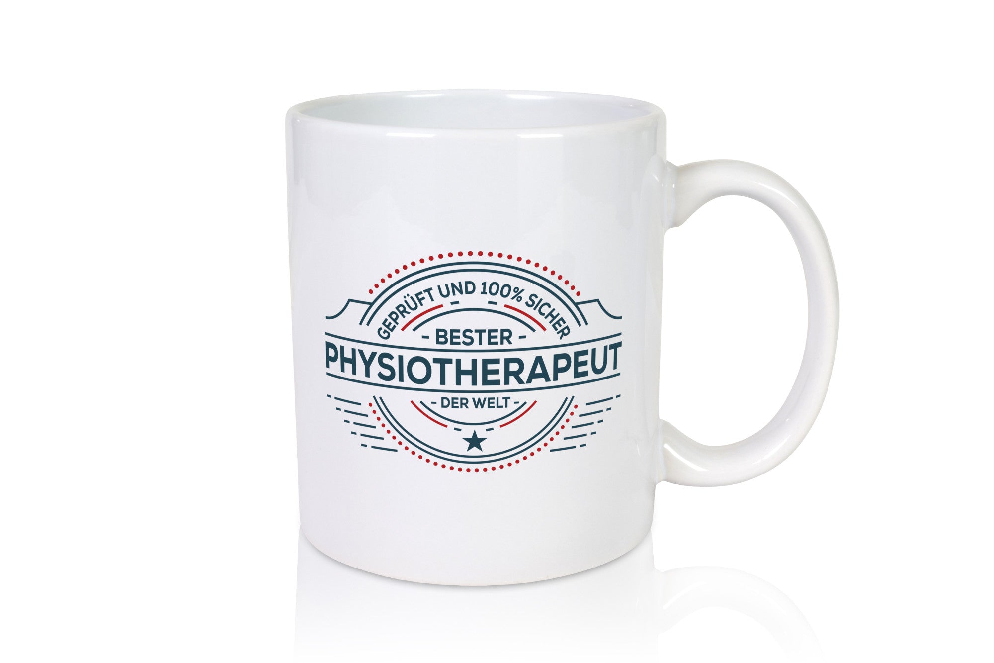Geprüft und sicher: Physiotherapeut Geschenkidee Humor Tasse