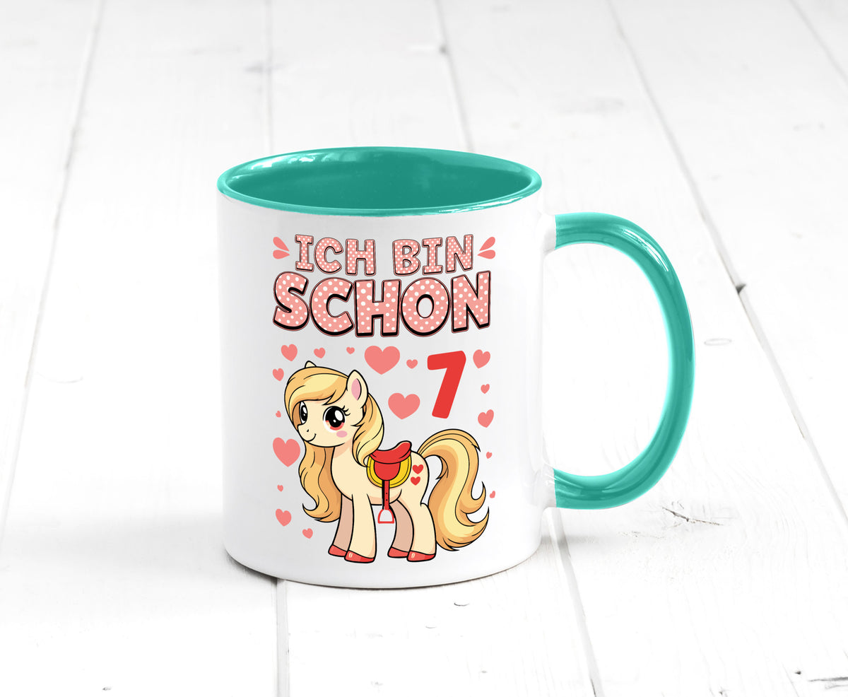 7. Geburtstag | 7 Jahre Mädchen Reiten Pony lustiger Spruch Geschenk Tasse