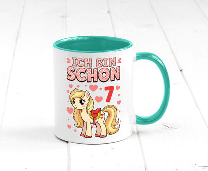 7. Geburtstag | 7 Jahre Mädchen Reiten Pony lustiger Spruch Geschenk Tasse