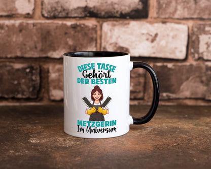 Im Universum: Metzgerin | Fleischerin Geschenk Humor Geschenkidee lustiger Tasse