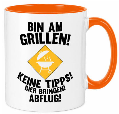 Bin am Grillen | Bier bringen und Abflug Grillmeister Geschenk Humor Tasse
