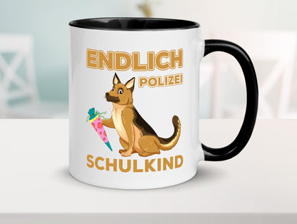 Endlich Schulkind | Tasse Einschulung Polizei Hund lustiger Spruch Geschenk
