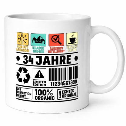 34. Geburtstag | 34 Jahre Humor Limited Edition Geschenkidee Tasse