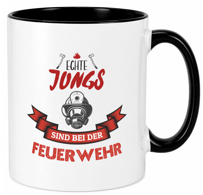Echte Jungs sind bei der Feuerwehr | Feuerwehrmann lustiger Spruch Geschenk Tasse
