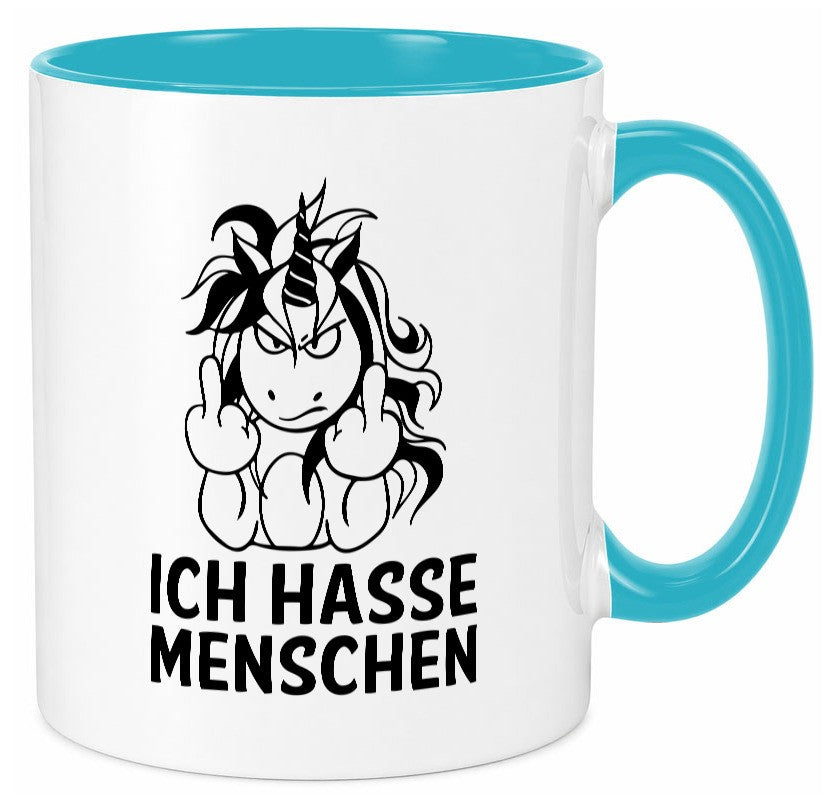 Ich hasse Menschen | Einhorn Stinkefinger lustig Humor Geschenkidee Geschenk Tasse