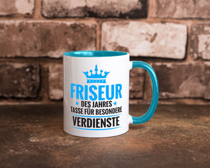 Besonderer Verdienst: Friseur | Frisör Geschenkidee Humor Tasse