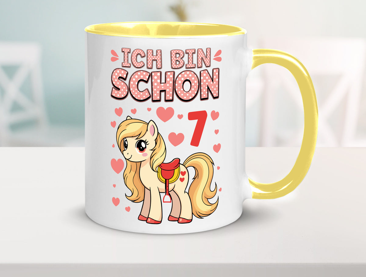 7. Geburtstag | 7 Jahre Mädchen Reiten Pony lustiger Spruch Geschenk Tasse