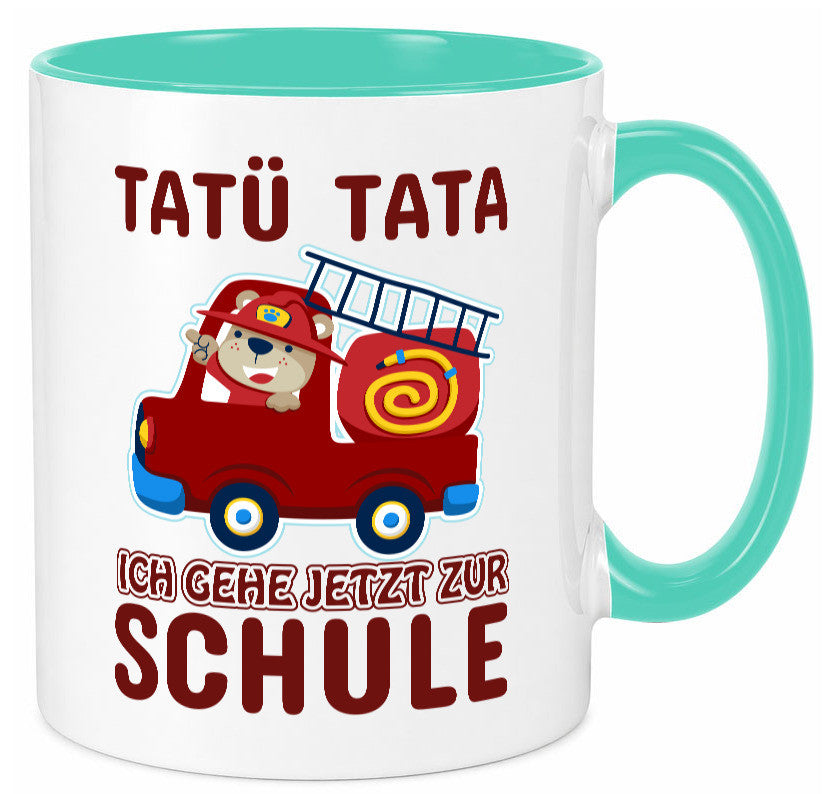 Bär in Feuerwehrauto | Tatü Tata Einschulung Tasse Humor Geschenkidee