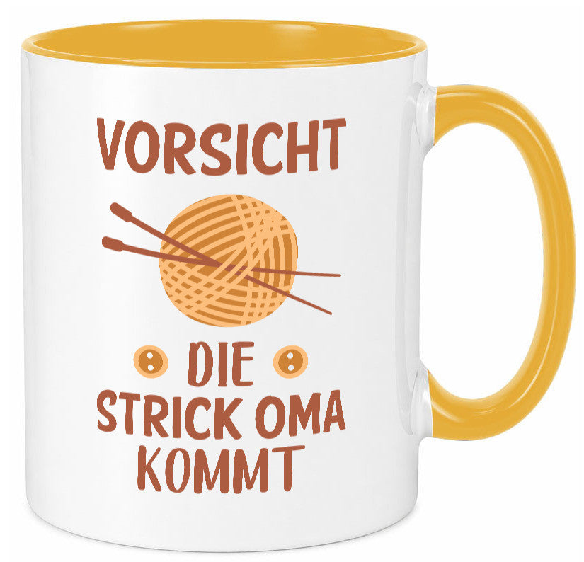 Vorsicht, Strickoma kommt | Wolle Stricknadeln Humor Familie Geschenkidee Tasse