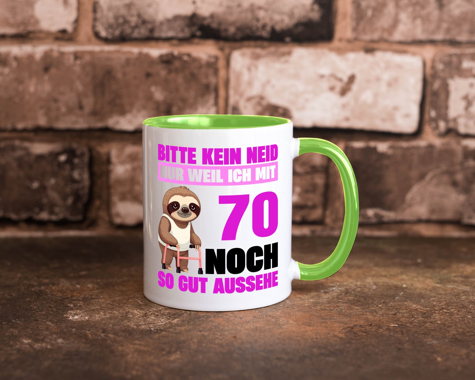 70. Geburtstag | Bitte kein neid Faultier 70 Jahre v2 Humor Geschenkidee Tasse
