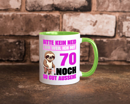 70. Geburtstag | Bitte kein neid Faultier 70 Jahre v2 Humor Geschenkidee Tasse
