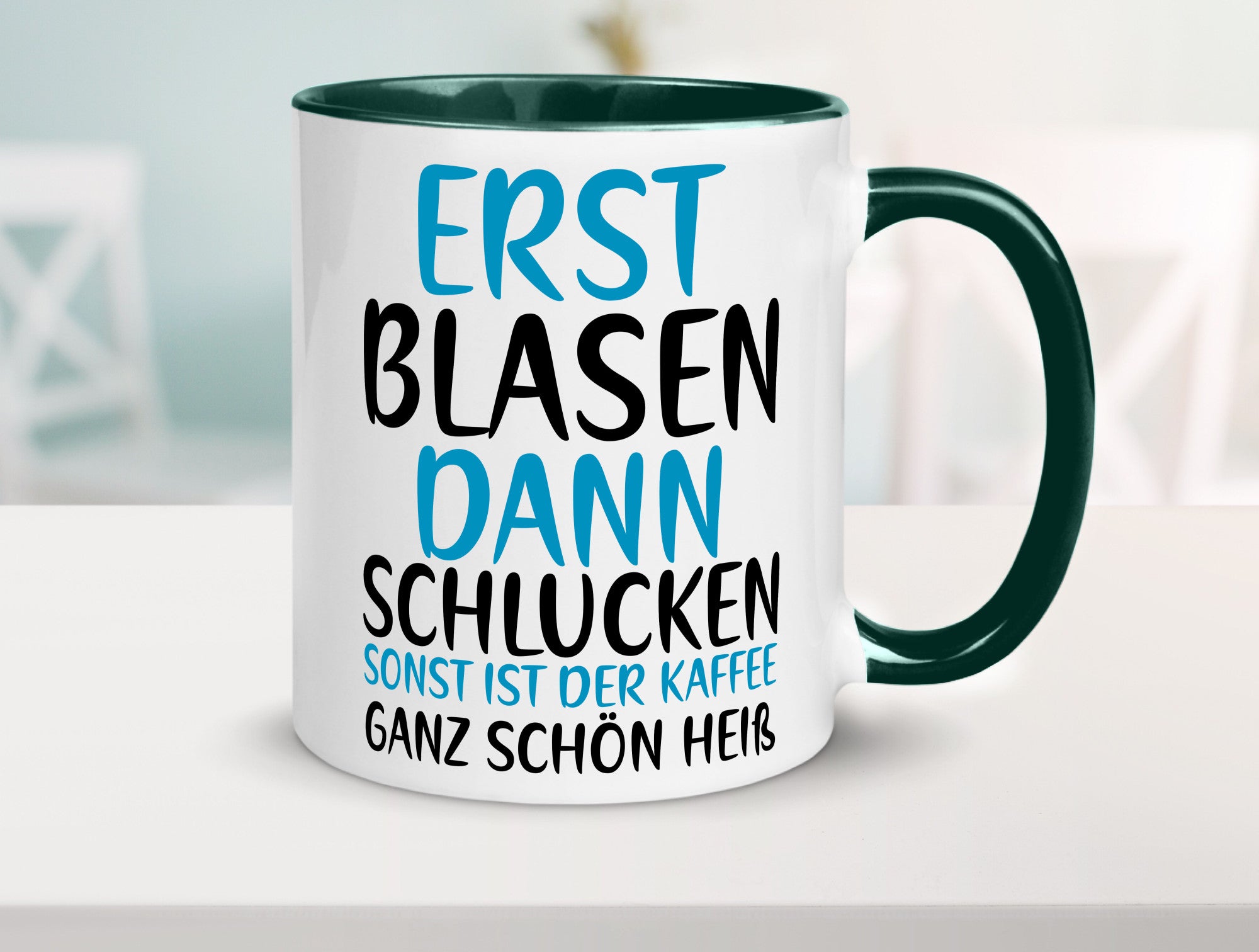 Erst Blasen dann Schlucken | kecker Spruch Lippenstift Geschenkidee Humor Tasse