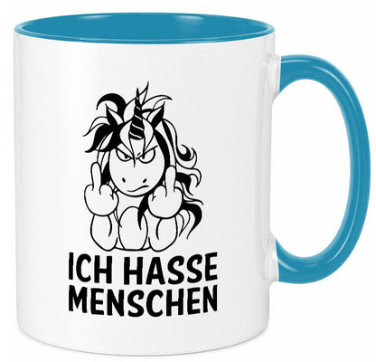 Ich hasse Menschen | Einhorn Stinkefinger lustig Humor Geschenkidee Geschenk Tasse