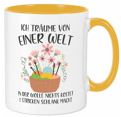 Träume von Wolle die nichts kostet | Korb Strick Blumen lustiger Spruch