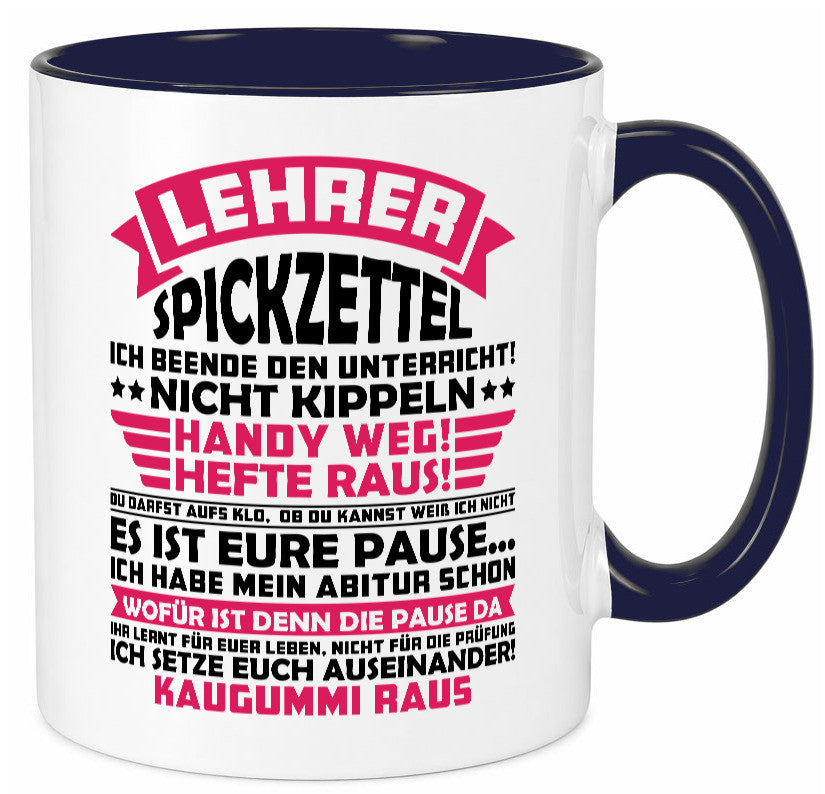 Lehrer Spickzettel | Beruf Tasse lustiger Spruch vl8 Geschenkidee Arbeit