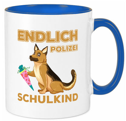 Endlich Schulkind | Tasse Einschulung Polizei Hund lustiger Spruch Geschenk