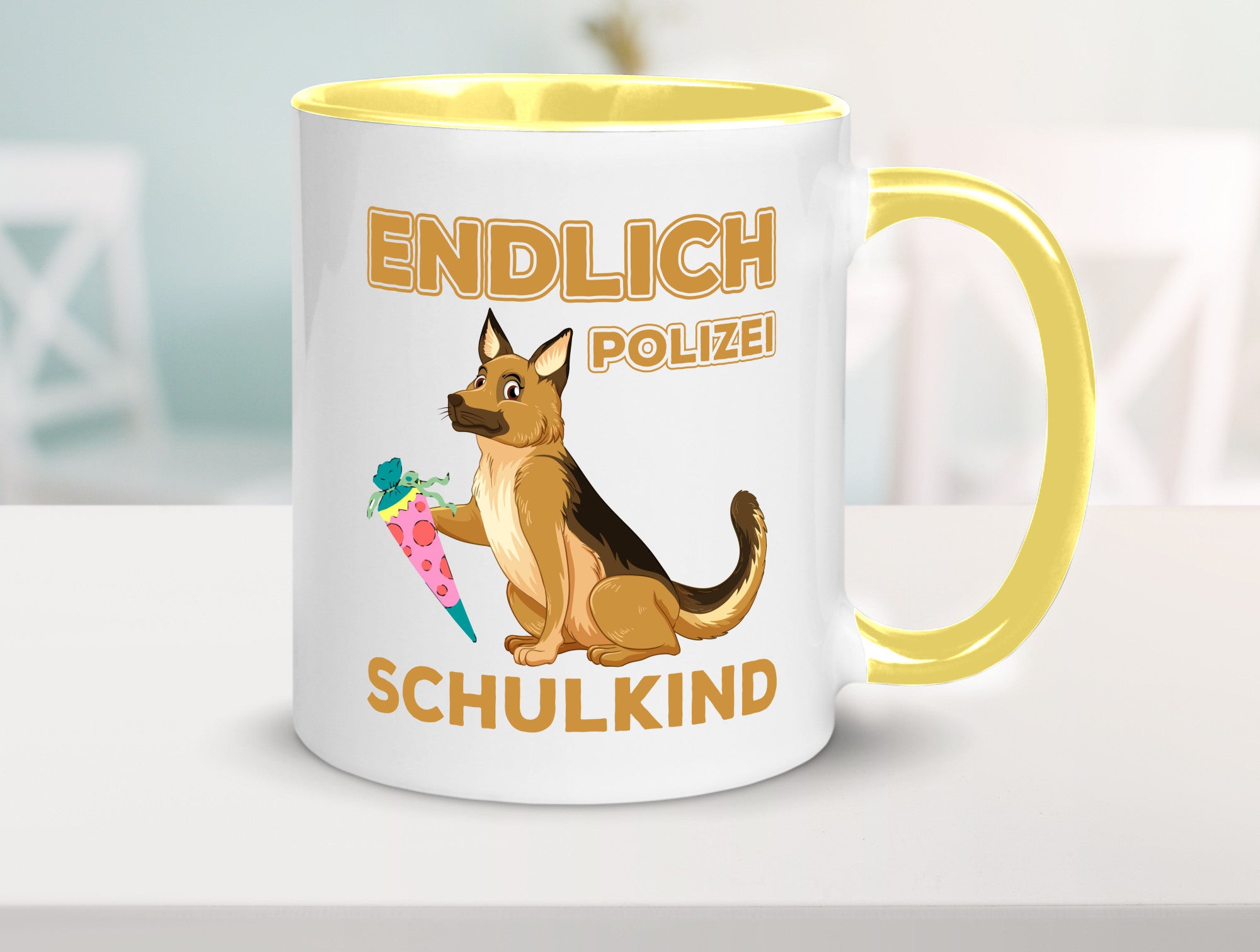 Endlich Schulkind | Tasse Einschulung Polizei Hund lustiger Spruch Geschenk