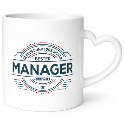 Geprüft und sicher: Manager | Management Geschenkidee Humor Tasse