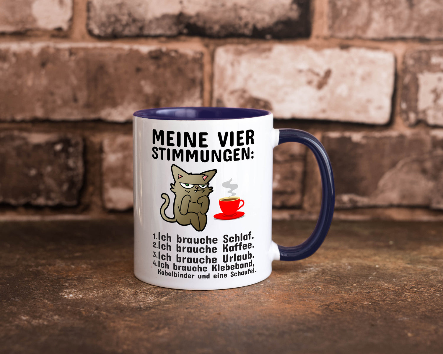 Vier Stimmungen | Morgenmuffel Tasse mürrische Katze Humor Tierliebhaber