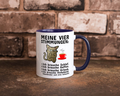 Vier Stimmungen | Morgenmuffel Tasse mürrische Katze Humor Tierliebhaber