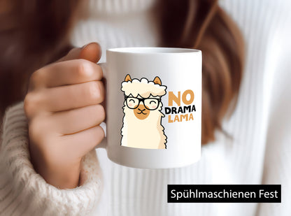 No Drama | Entspanntes Lama mit Brille Süßer Comic Humor Geschenkidee Tasse