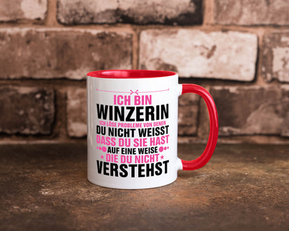 Löse Probleme: Winzerin | Weinbauer Wein Humor Geschenkidee Tasse