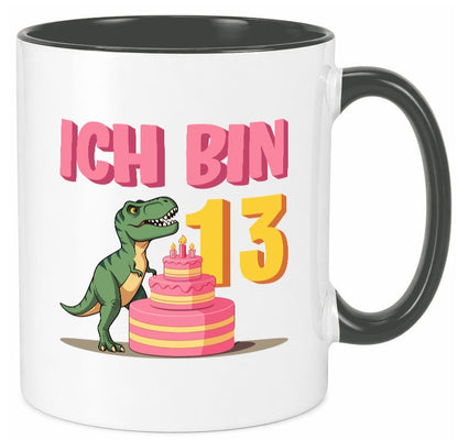 13 Geburtstag | Jahre Dinosaurier mit Kuchen Humor Geschenkidee Tasse