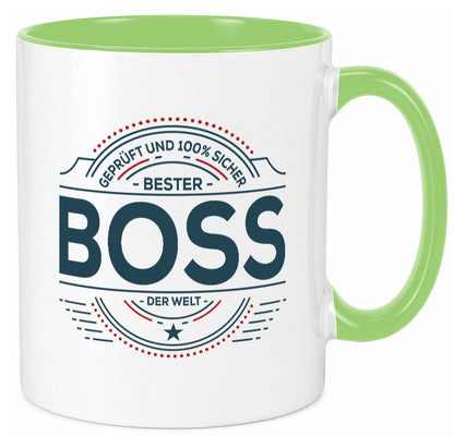 Geprüft und sicher: Boss | Führungskraft Vorgesetzter lustiger Spruch Geschenk Tasse