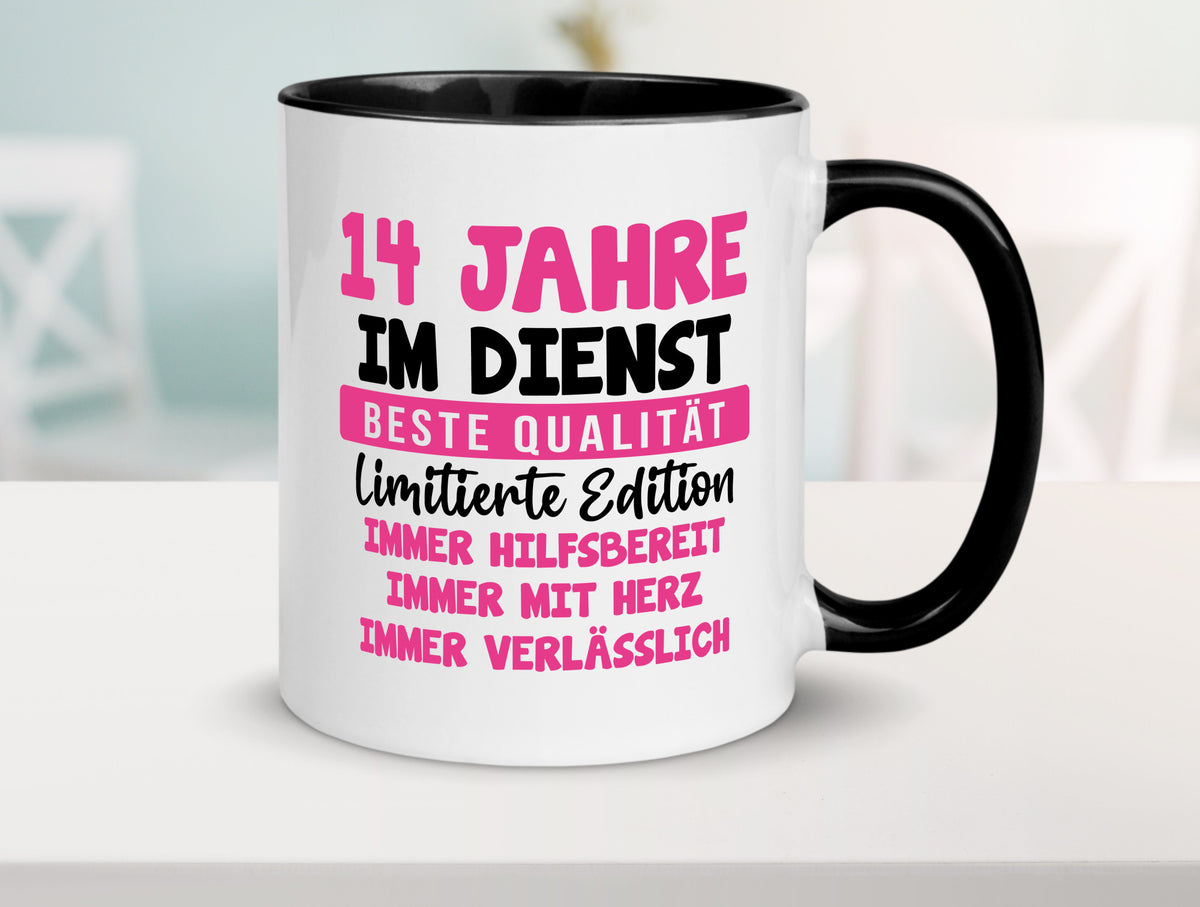 14 Jahre im Dienst | Jubiläum Arbeit v10 Geschenk Kollegen Büro lustiger Spruch Tasse