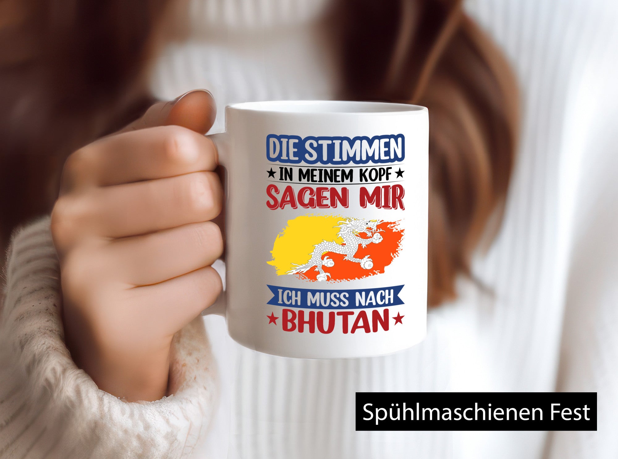 Bhutan | Urlaub Stimmen in meinem Kopf Traumland Geschenkidee Humor Tasse