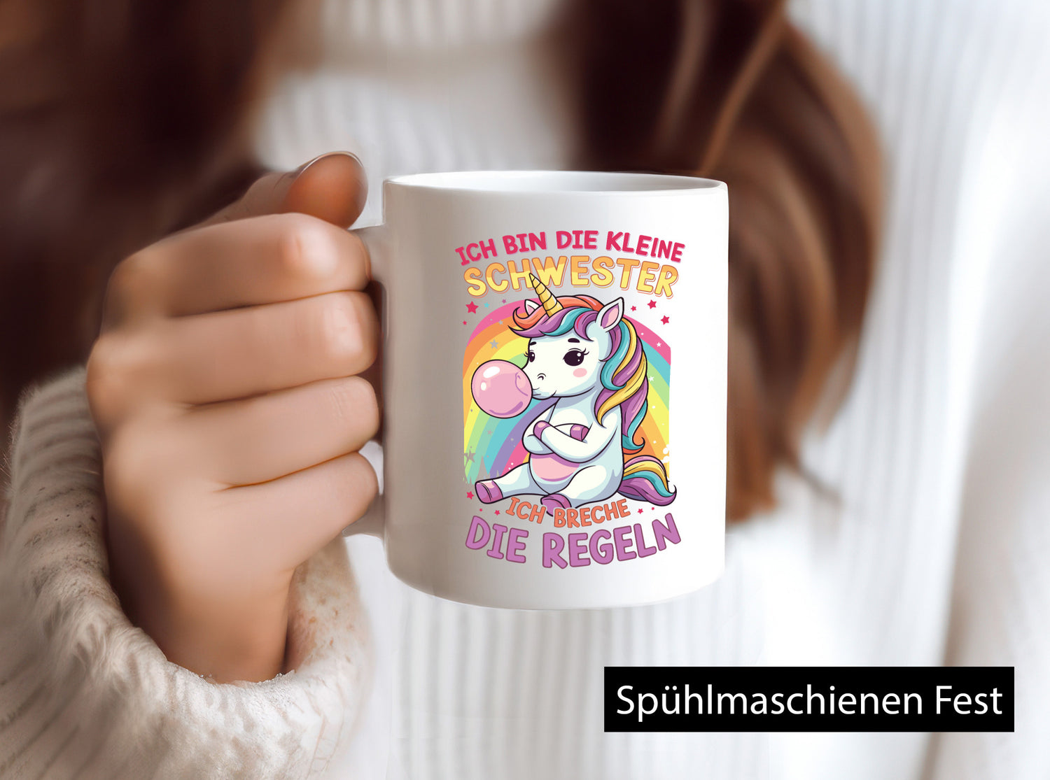 Bin die Kleine schwester ich breche Regeln | Einhorn Humor Geschenkidee Tasse
