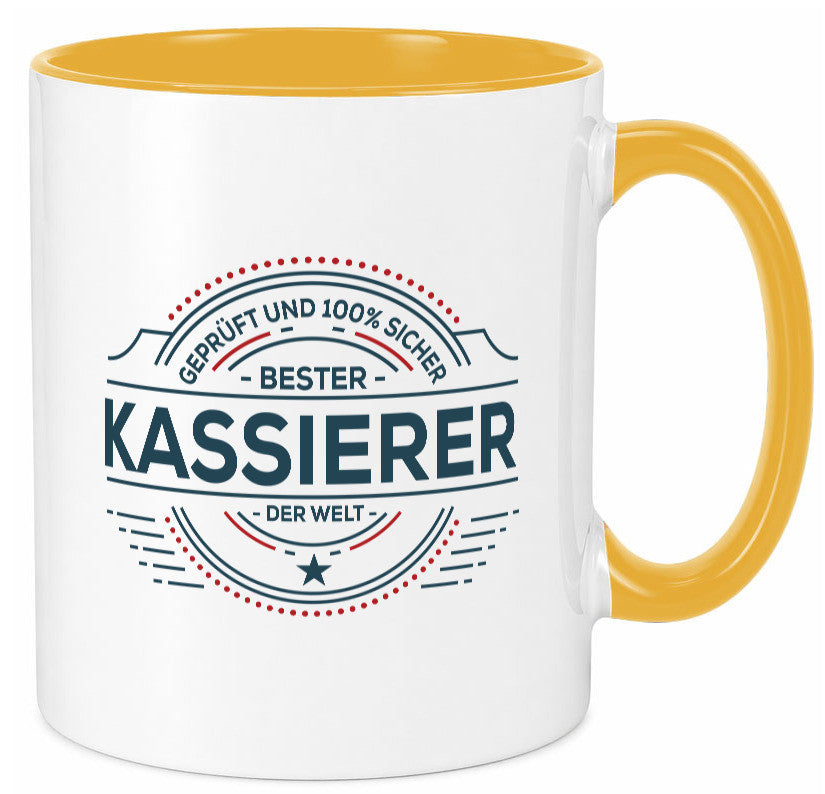 Geprüft und sicher: Kassierer lustig Humor Geschenkidee Geschenk Tasse