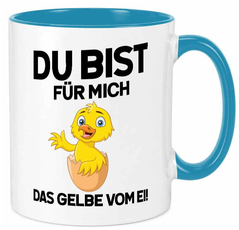 Das Gelbe vom Ei | süßes Küken Eierschale am Kopf Comic v2 lustiger Spruch Tasse