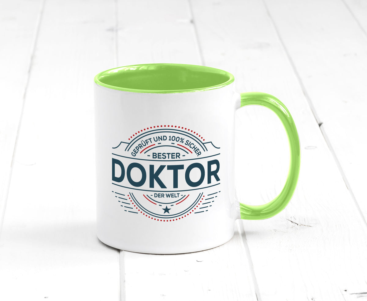 Geprüft und sicher: Doktor | Doktorand Doktortitel lustiger Spruch Geschenk Tasse