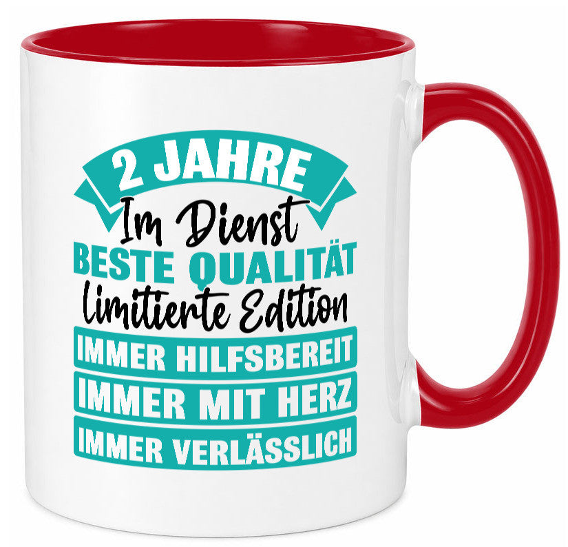2 Jahre im Dienst | Jubiläum Arbeit v2 Geschenk Kollegen Büro lustiger Spruch Tasse