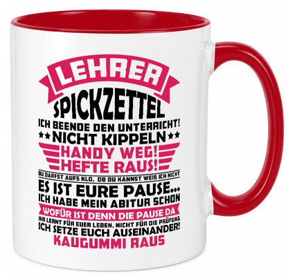 Lehrer Spickzettel | Beruf Tasse lustiger Spruch vl8 Geschenkidee Arbeit
