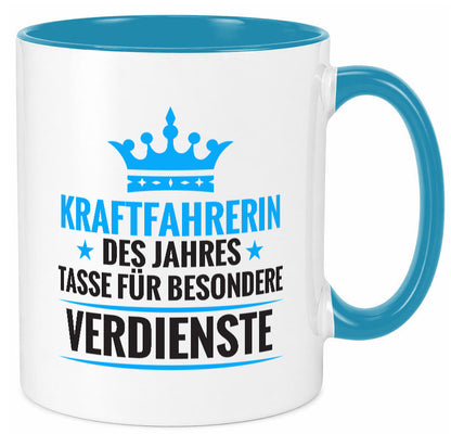 Besonderer Verdienst: Kraftfahrerin | Lastwagen LKW Humor Geschenkidee Tasse