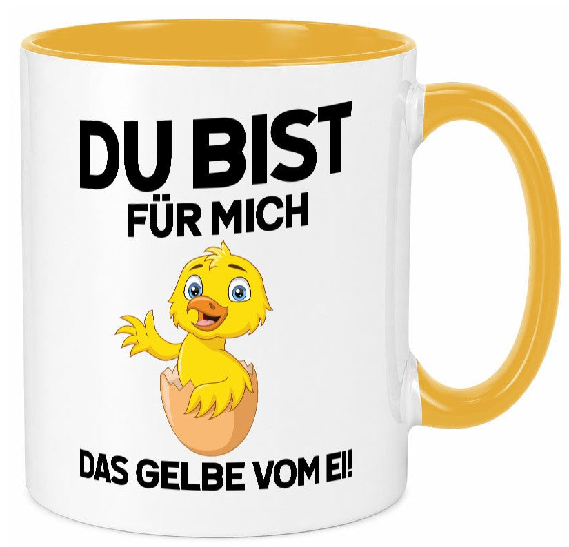 Das Gelbe vom Ei | süßes Küken Eierschale am Kopf Comic v2 lustiger Spruch Tasse