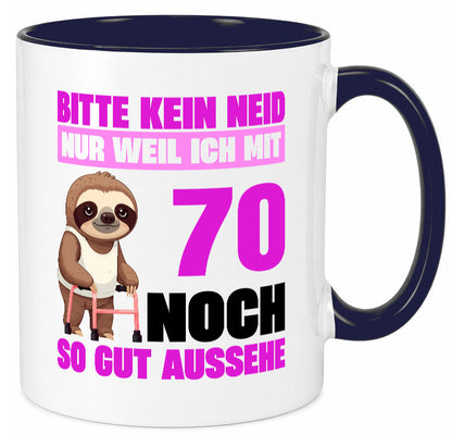70. Geburtstag | Bitte kein neid Faultier 70 Jahre v2 Humor Geschenkidee Tasse