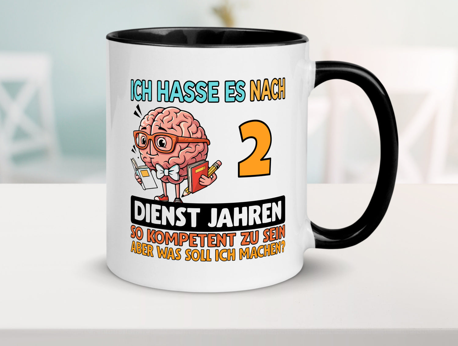2 Dienstjahre | Arbeit Kompetent lustig Kollegen Büro Geschenk Tasse