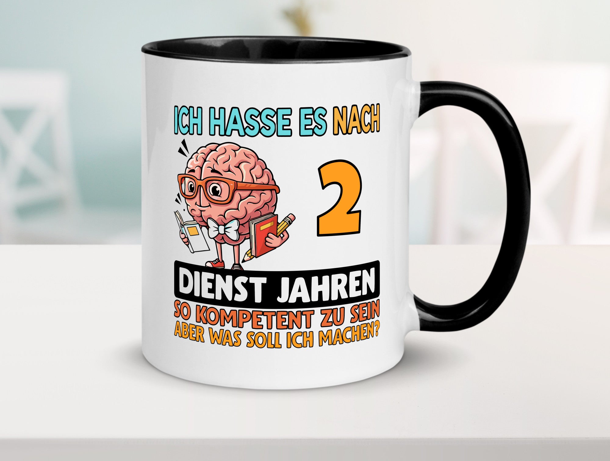 2 Dienstjahre | Arbeit Kompetent lustig Kollegen Büro Geschenk Tasse