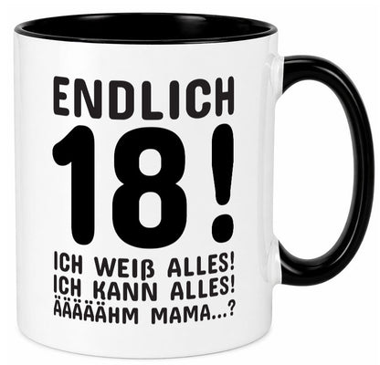 Endlich 18 | Geburtstag Tasse volljährig Erwachsen lustig Geschenkidee Geschenk