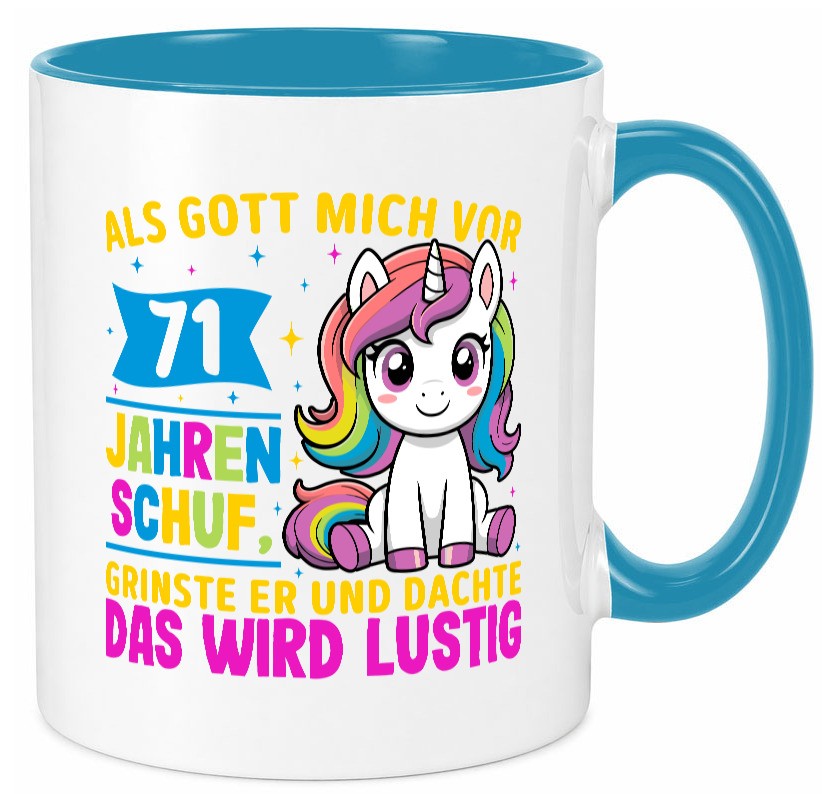 71. Geburtstag | Als Gott mich schuf 40 Jahre v2 Geschenkidee Humor Tasse