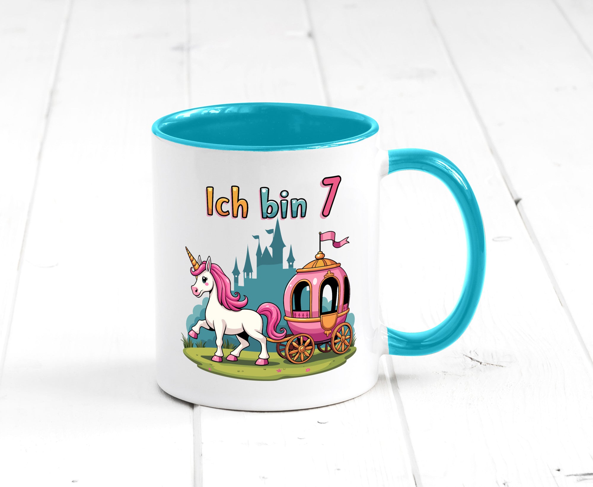 7. Geburtstag | Prinzessin in Kutsche Einhorn lustiger Spruch Geschenk