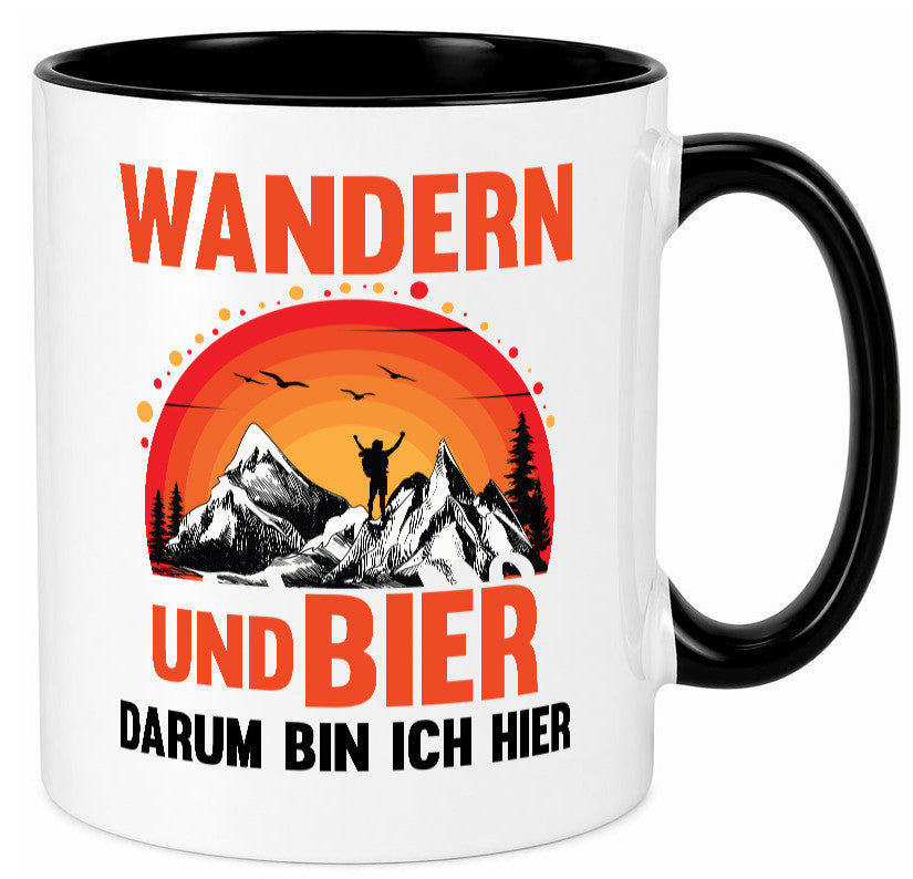 Wandern und Bier darum bin ich hier | lustiger Spruch Geschenk Humor Tasse
