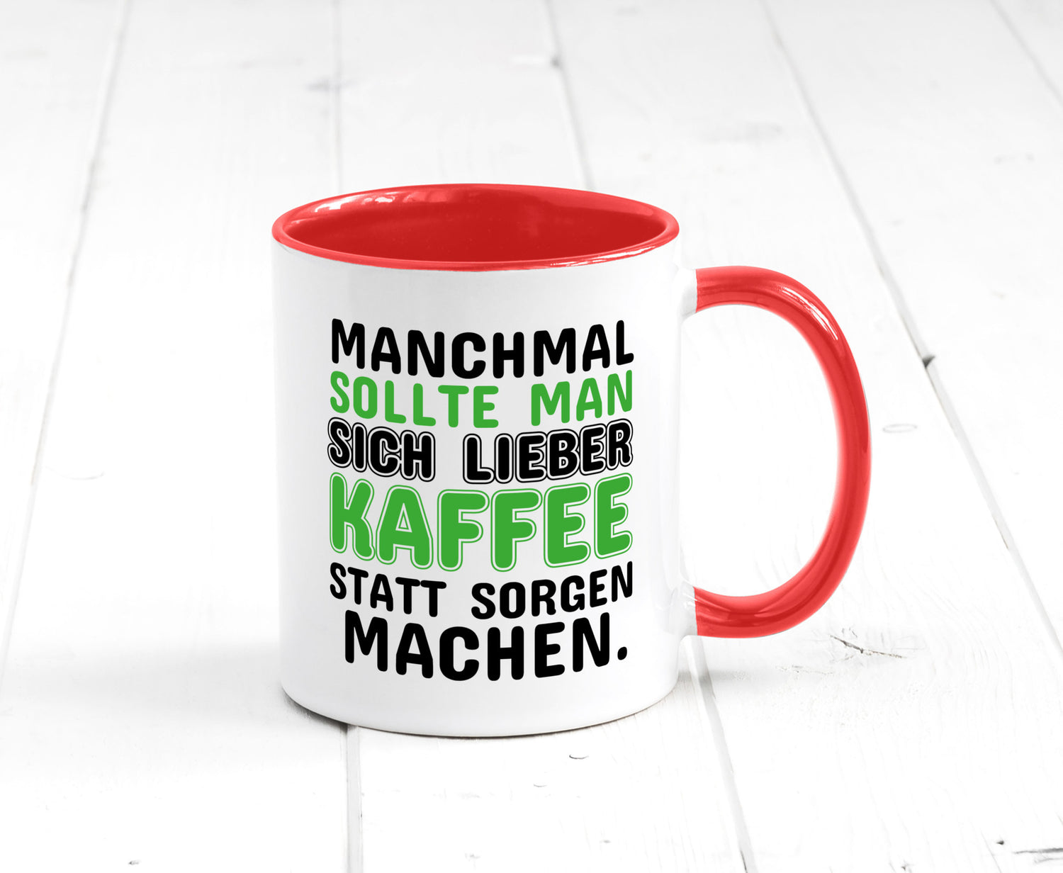 Kaffee statt sorgen lustiger Spruch Geschenk Humor Geschenkidee Tasse
