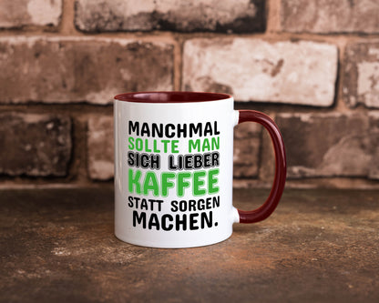 Kaffee statt sorgen lustiger Spruch Geschenk Humor Geschenkidee Tasse