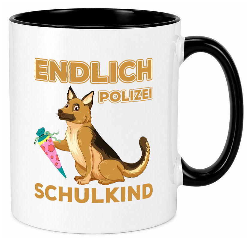 Endlich Schulkind | Tasse Einschulung Polizei Hund lustiger Spruch Geschenk