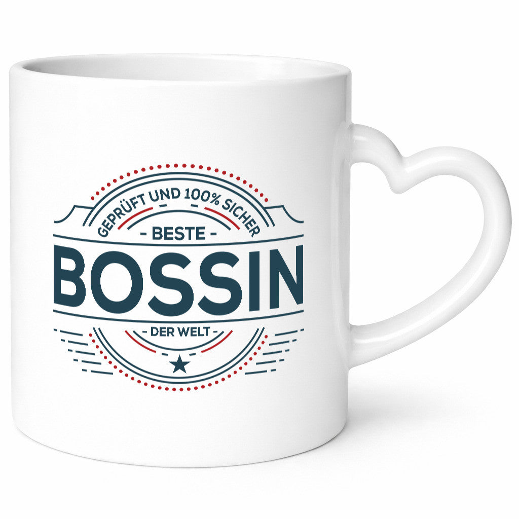 Geprüft und sicher: Bossin | Führungskraft Vorgesetzte Geschenkidee Humor Tasse